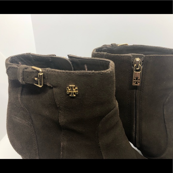 TORY BURCH Suede Boots Milan Heeled Booties Olive - Picture 7 of 10